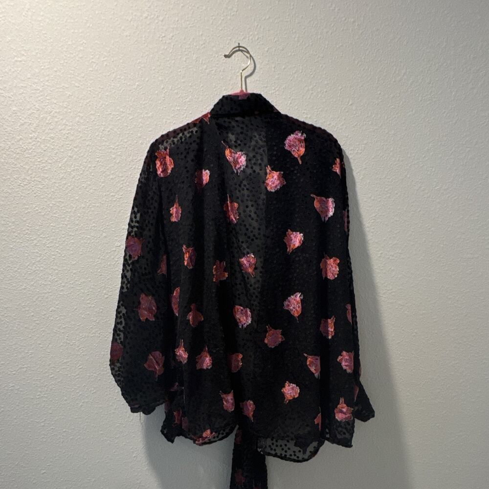 Feee people Women's Sheer Chiffon Floral Kimono Shawl/Wrap Black Pink 0086 - Picture 5 of 5